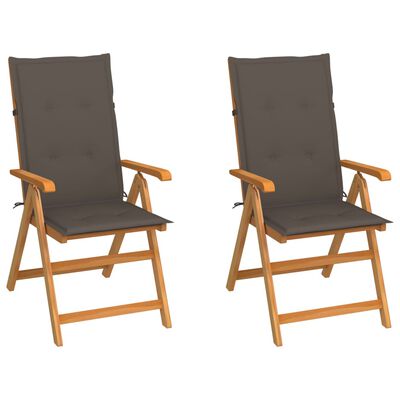 vidaXL Vrtne stolice sa smeđe-sivim jastucima 2 kom masivna tikovina