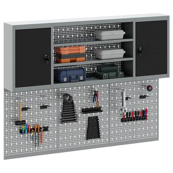 vidaXL Set ormara za alate 4 pcs Crna Čelik s prahom premazan