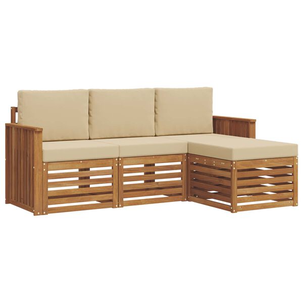 vidaXL Set vanjskih sofa 4 pcs Prirodna i bež Čvrsto drvo akacije