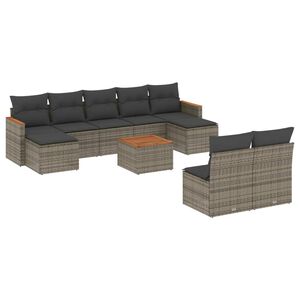 vidaXL 10-dijelni set vrtnih sofa od poliratana s jastucima sivi