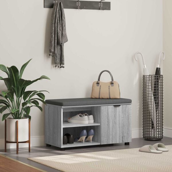 vidaXL Klupa za hodnik s jastukom Sivi Sonoma 80 x 38 x 46 cm