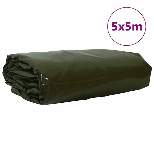 vidaXL Cerada 650g / m&sup2; Maslinasto zelena 5 x 5 m Platno s PVC premazom