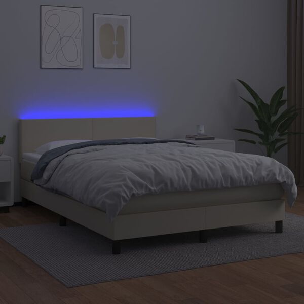 vidaXL Krevet box spring s madracem LED krem 140x190cm od umjetne kože