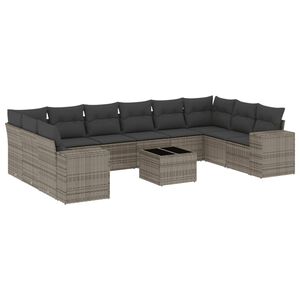 vidaXL 11-dijelni set vrtnih sofa od poliratana s jastucima sivi