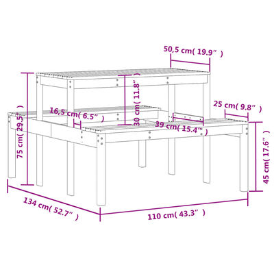 vidaXL Stol za piknik bijeli 110 x 134 x 75 cm od masivne borovine