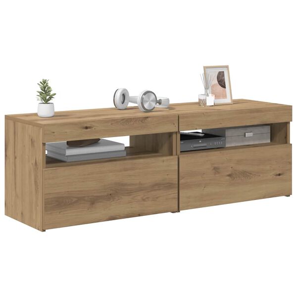 vidaXL 2-dijelni TV ormarić s LED svjetlima Umjetnički izrađen hrast