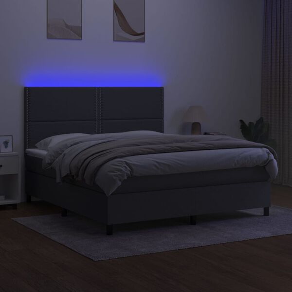 vidaXL Krevet box spring s madracem LED tamnosivi 160x200 cm tkanina