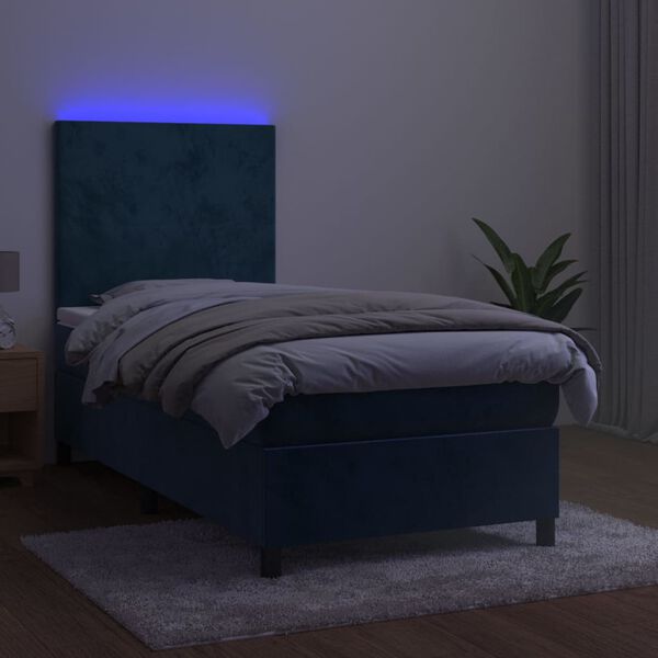 vidaXL Krevet box spring s madracem LED tamnoplavi 80 x 200 cm bar&scaron;un