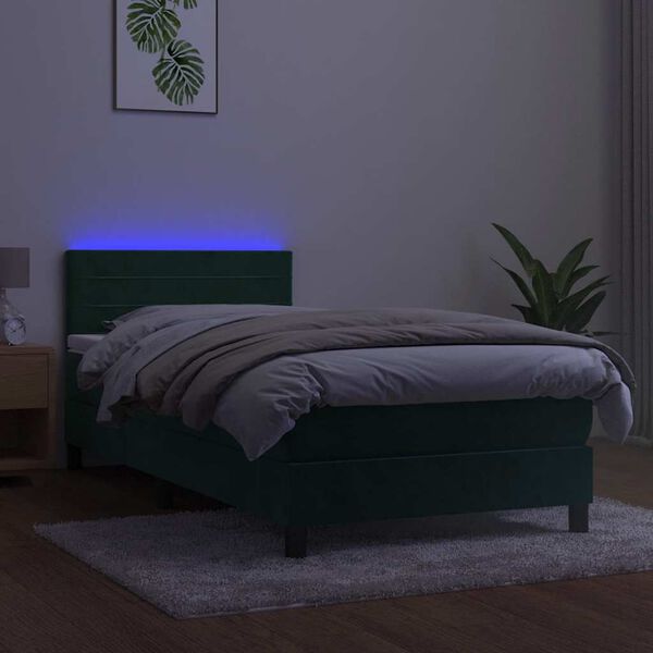 vidaXL Krevet box spring s madracem LED tamnozeleni 90x190 cm bar&scaron;un