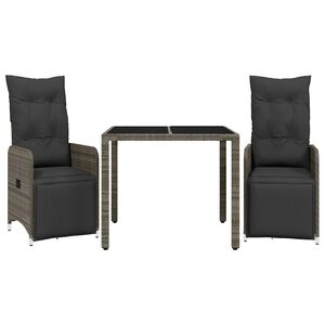 vidaXL 3-dijelni vrtni bistro set od poliratana s jastucima sivi