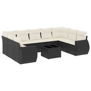 vidaXL 10-dijelni set vrtnih sofa s jastucima crni od poliratana