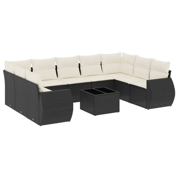 vidaXL 10-dijelni set vrtnih sofa s jastucima crni od poliratana