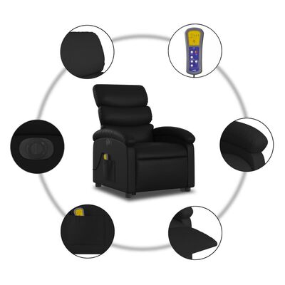 vidaXL Električni masažni naslonjač na podizanje od umjetne kože crni