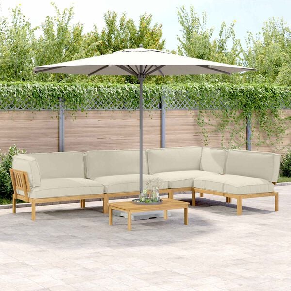 vidaXL Set sofe s jastukom Jednobojno 5 pcs Krema Čvrsto drvo akacije