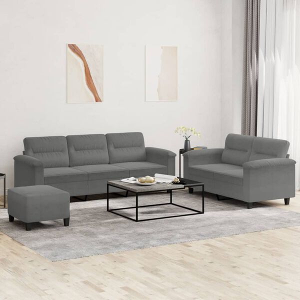vidaXL 3-dijelni set sofa s jastucima tamnosivi od mikrovlakana