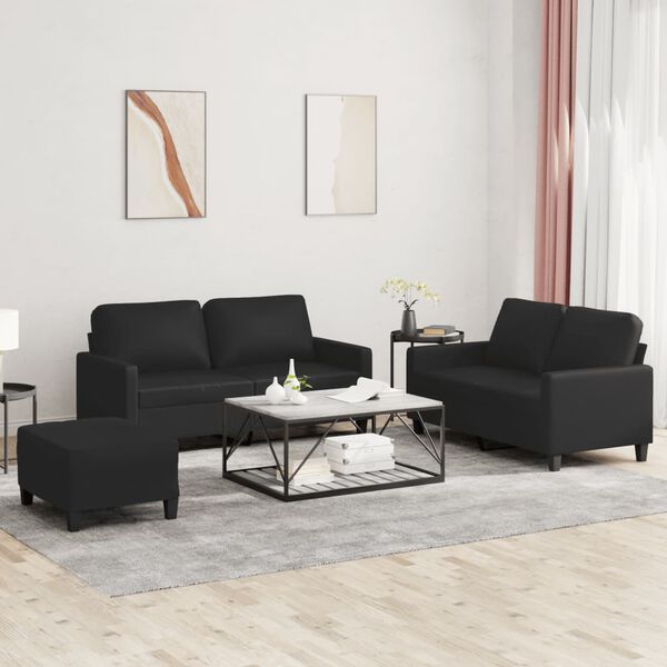 vidaXL 3-dijelni set sofa s jastucima crni od umjetne kože