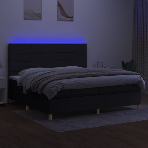 vidaXL Krevet box spring s madracem LED crni 200x200 cm od tkanine