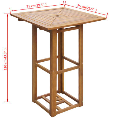 vidaXL Bistro stol 75 x 75 x 110 cm masivno bagremovo drvo
