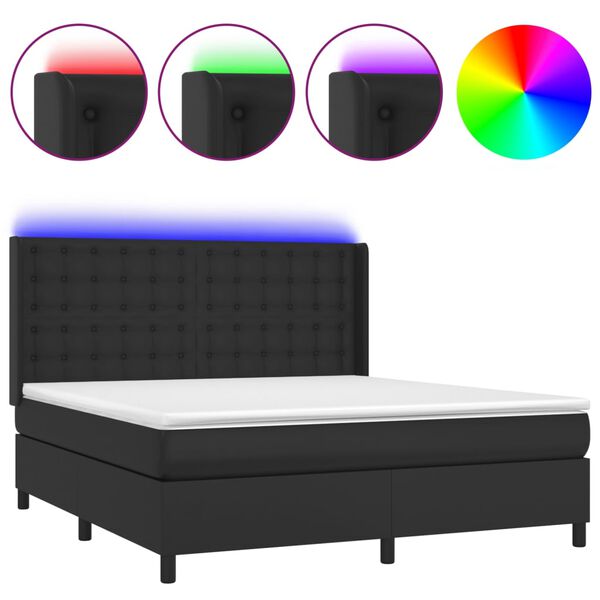 vidaXL Krevet box spring s madracem LED crni 180x200cm od umjetne kože