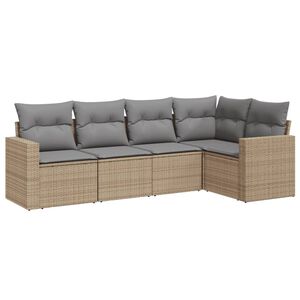 vidaXL 5-dijelni vrtni set sofa s jastucima bež od poliratana