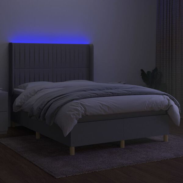 vidaXL Krevet box spring s madracem LED svjetlosivi 140x200 cm tkanina
