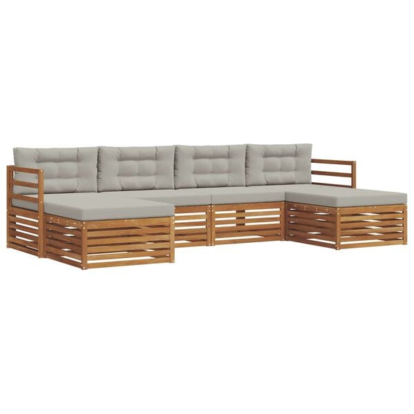 vidaXL Setovi sofa 6 pcs Prirodna i svijetlo siva Čvrsto drvo akacije