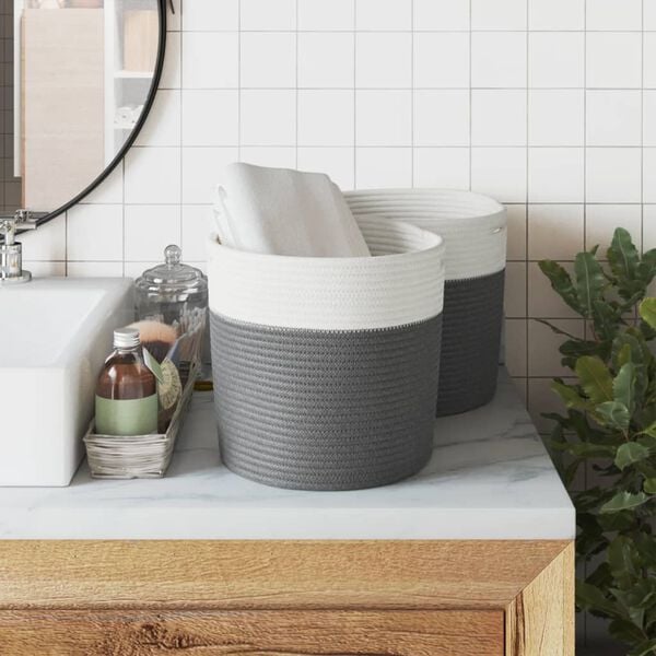 vidaXL Ko&scaron;are za pohranu 2 kom sivo-bijele &Oslash; 28 x 28 cm pamučne