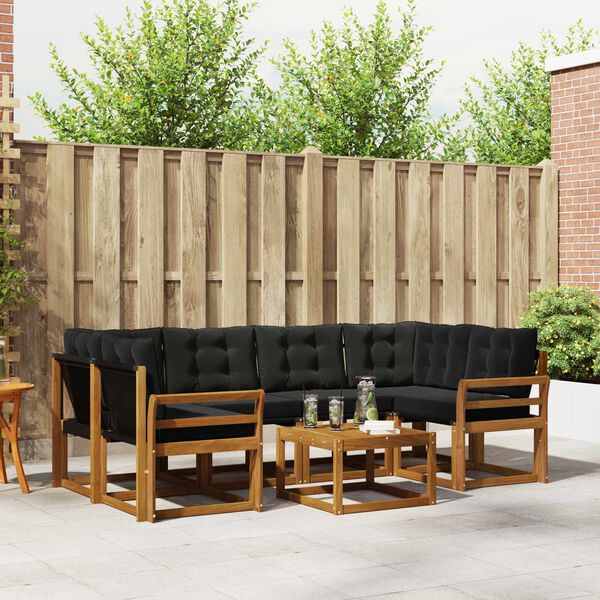 vidaXL Set vanjskih sofa s jastukom 7 pcs Prirodna i crna