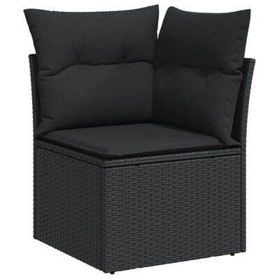 vidaXL Kutna vrtna sofa s jastucima crna od poliratana