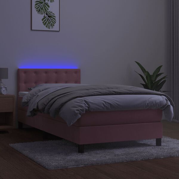 vidaXL Krevet box spring s madracem LED ružičasti 100x200cm baršunasti
