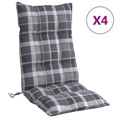vidaXL Jastuci za stolicu visoki naslon 4 kom sivi karirani od tkanine