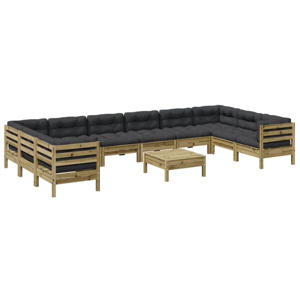 vidaXL 11-dijelni set vrtnih sofa s jastucima od impregnirane borovine