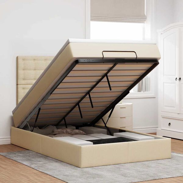 vidaXL Otomanski okvir kreveta s madracem krem 120x200cm od tkanine