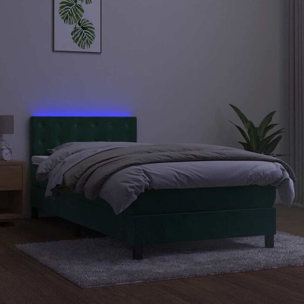 vidaXL Krevet box spring s madracem LED tamnozeleni 100x200 cm bar&scaron;un
