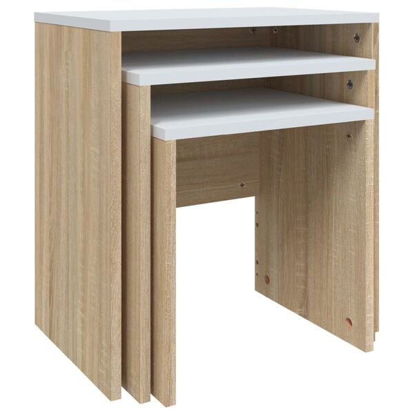 vidaXL Uklapajući stolići za kavu 3 kom bijeli i boja hrasta iverica