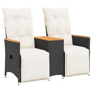 vidaXL Vrtni naslonjač za 2 osobe sa stolom crni od poliratana