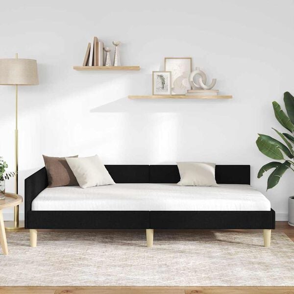 vidaXL Kutni okvir kreveta s uzglavljem Crna 90 x 200 cm tkanina