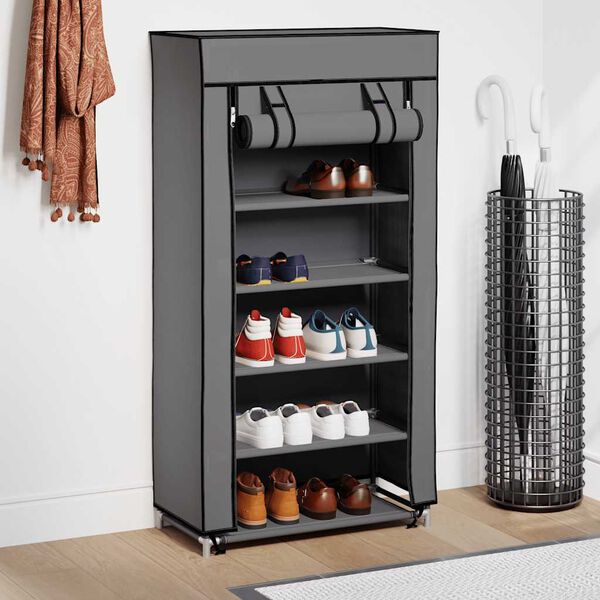 282430 vidaXL Shoe Cabinet with Cover Grey 58x28x106 cm Fabric