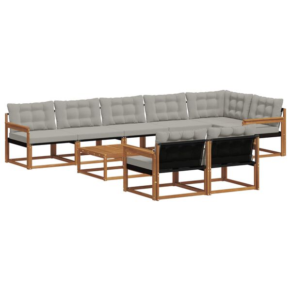 vidaXL Set vanjskih sofa s jastukom 9 pcs Prirodna i svijetlo siva