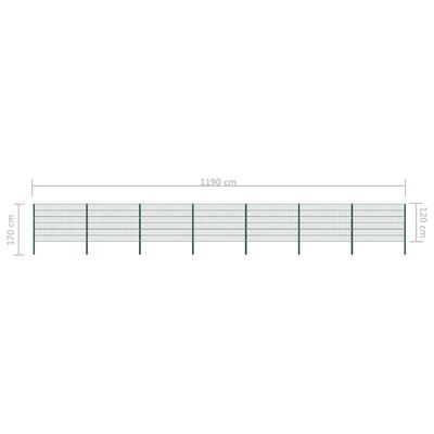 vidaXL Panel za ogradu sa stupovima željezni 11,9 m zeleni