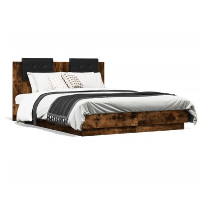 vidaXL Okvir kreveta s uzglavljem LED boja dimljenog hrasta 140x190 cm