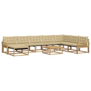 vidaXL Set vanjskih sofa 9 kom. Bijela i bež Čvrsto drvo akacije