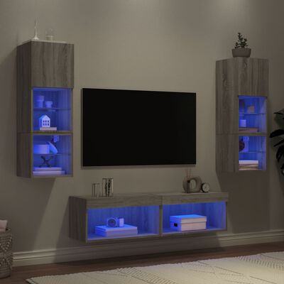 vidaXL 6-dijelni zidni TV elementi s LED svjetlima boja sivog hrasta