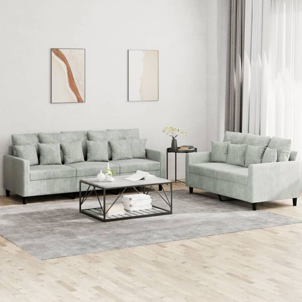 vidaXL 2-dijelni set sofa s jastucima svjetlosivi baršunasti