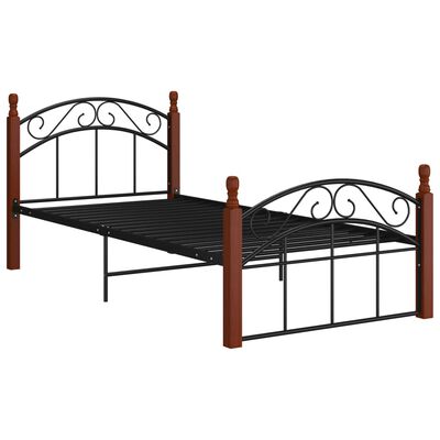 vidaXL Okvir za krevet crni od metala i masivne hrastovine 90 x 200 cm
