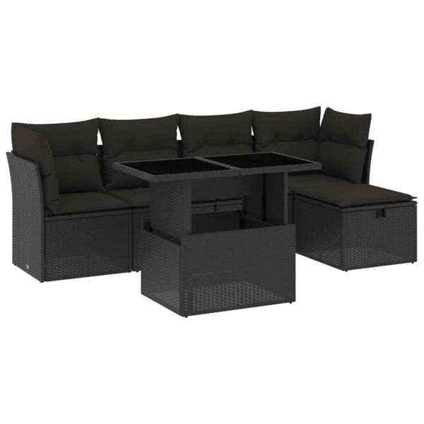 vidaXL 6-dijelni set vrtnih sofa s jastucima crni od poliratana