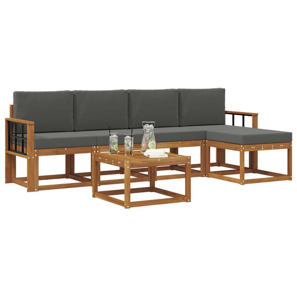vidaXL Set vanjskih sofa 6 pcs Prirodna i antracit Čvrsto drvo akacije