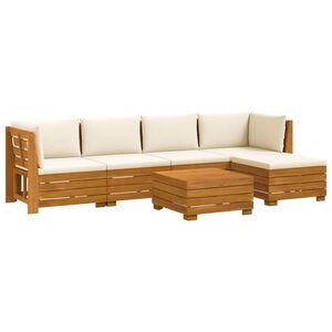 vidaXL Set vanjskih sofa s jastukom 6 Komad Smeđa Čvrsto drvo akacije
