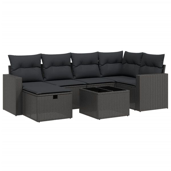 vidaXL 7-dijelni set vrtnih sofa od poliratana s jastucima crni