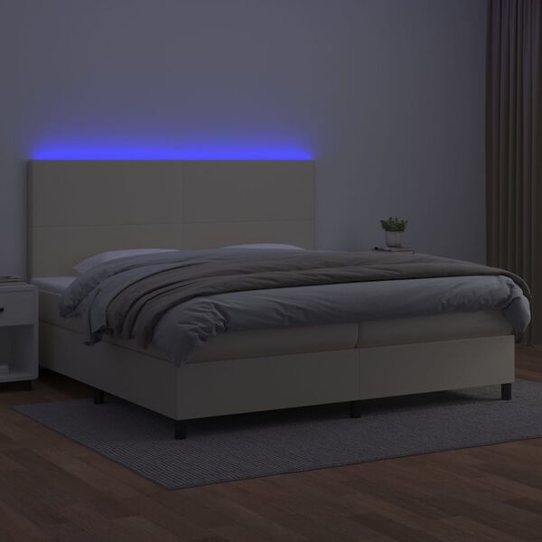 vidaXL Krevet box spring s madracem LED krem 200x200cm od umjetne kože